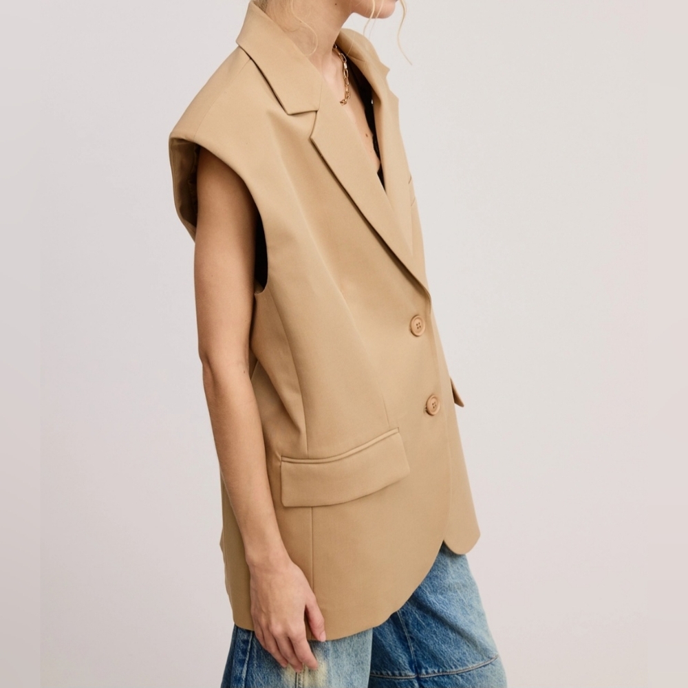 #611 🛑48 S/M Or M/L STYLISH SLEEVELESS Structured Oversized Blazer Vest - Picture 6 of 10
